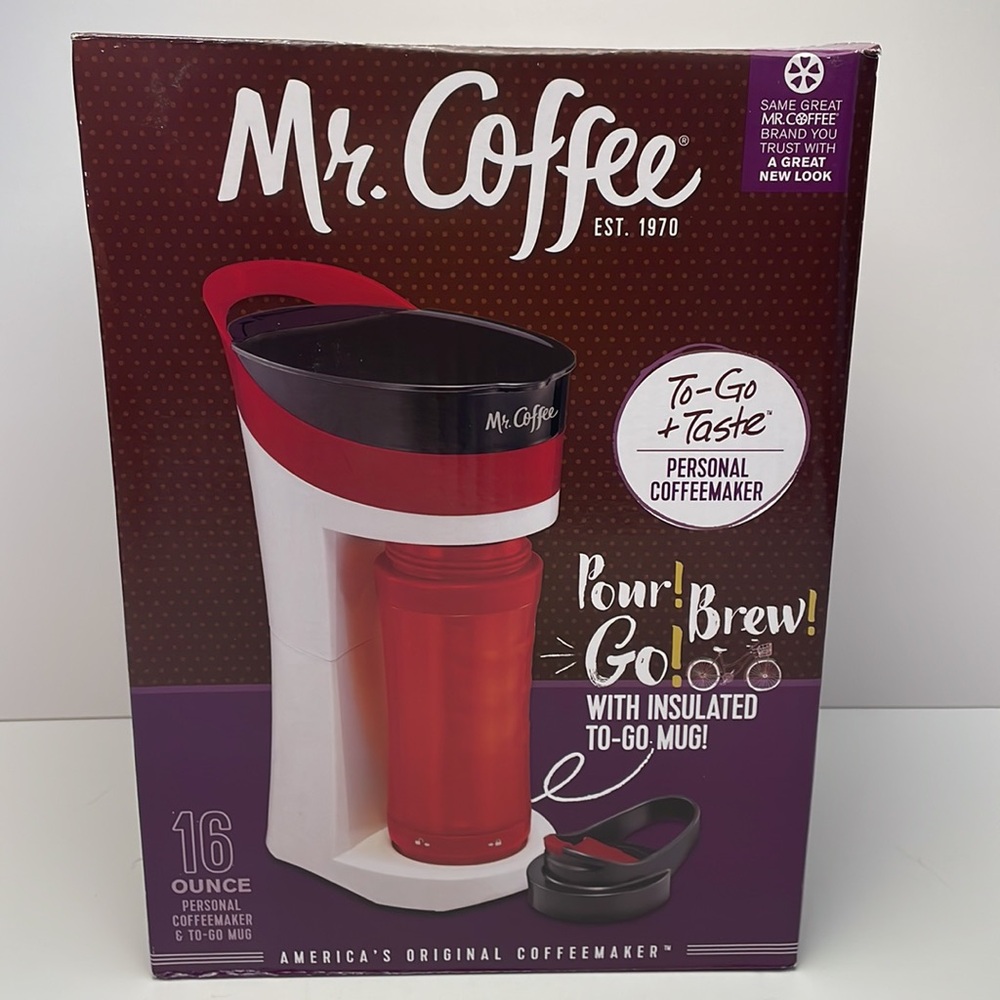 Mr.Coffee Pour Brew Go Personal Coffeemaker & To-Go Mug—NEW